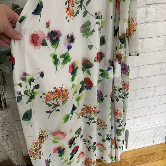 CALVIN KLEIN White Floral Cold Shoulder Belted Chiffon Maxi Dress - Picture 8 of 9